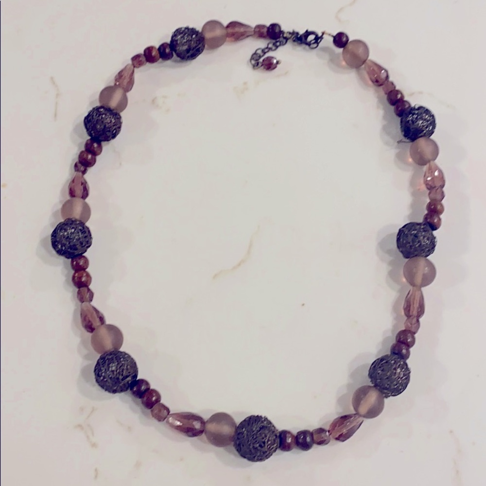 Lilac glass and brass metal necklace